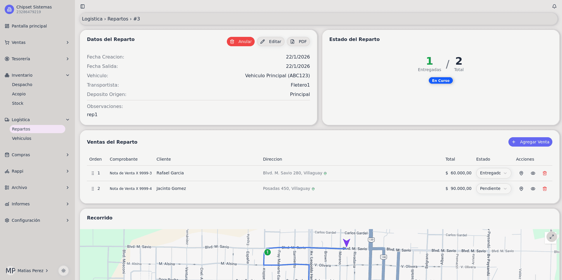 Logística - Gestión de repartos y entregas con geolocalización