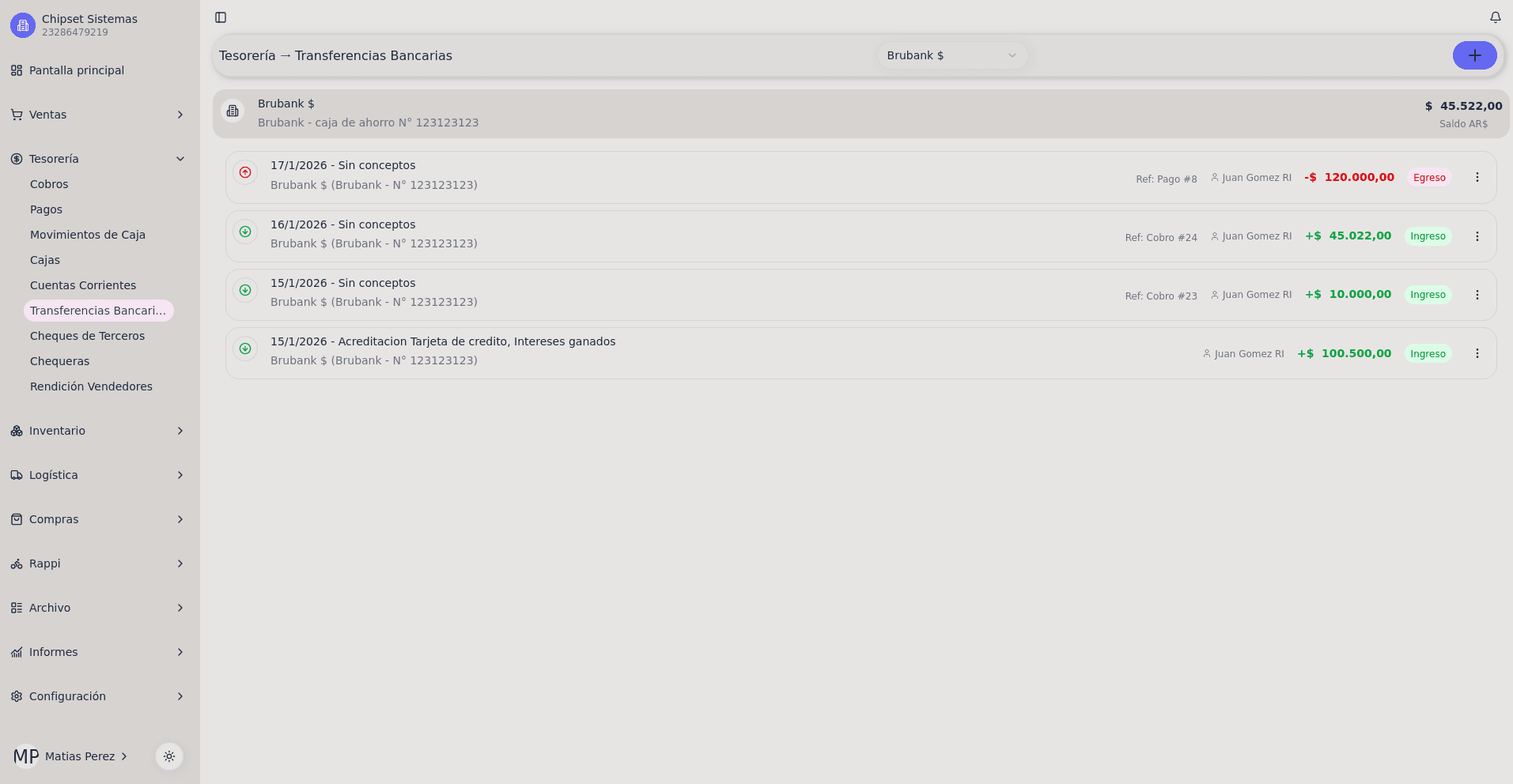 Tesorería - Gestión de pagos y transferencias