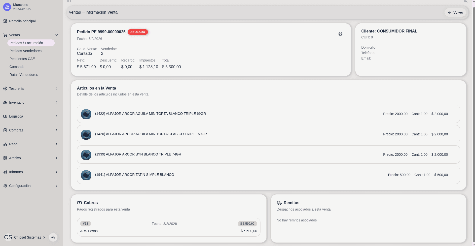 Ventas - Información completa de operaciones