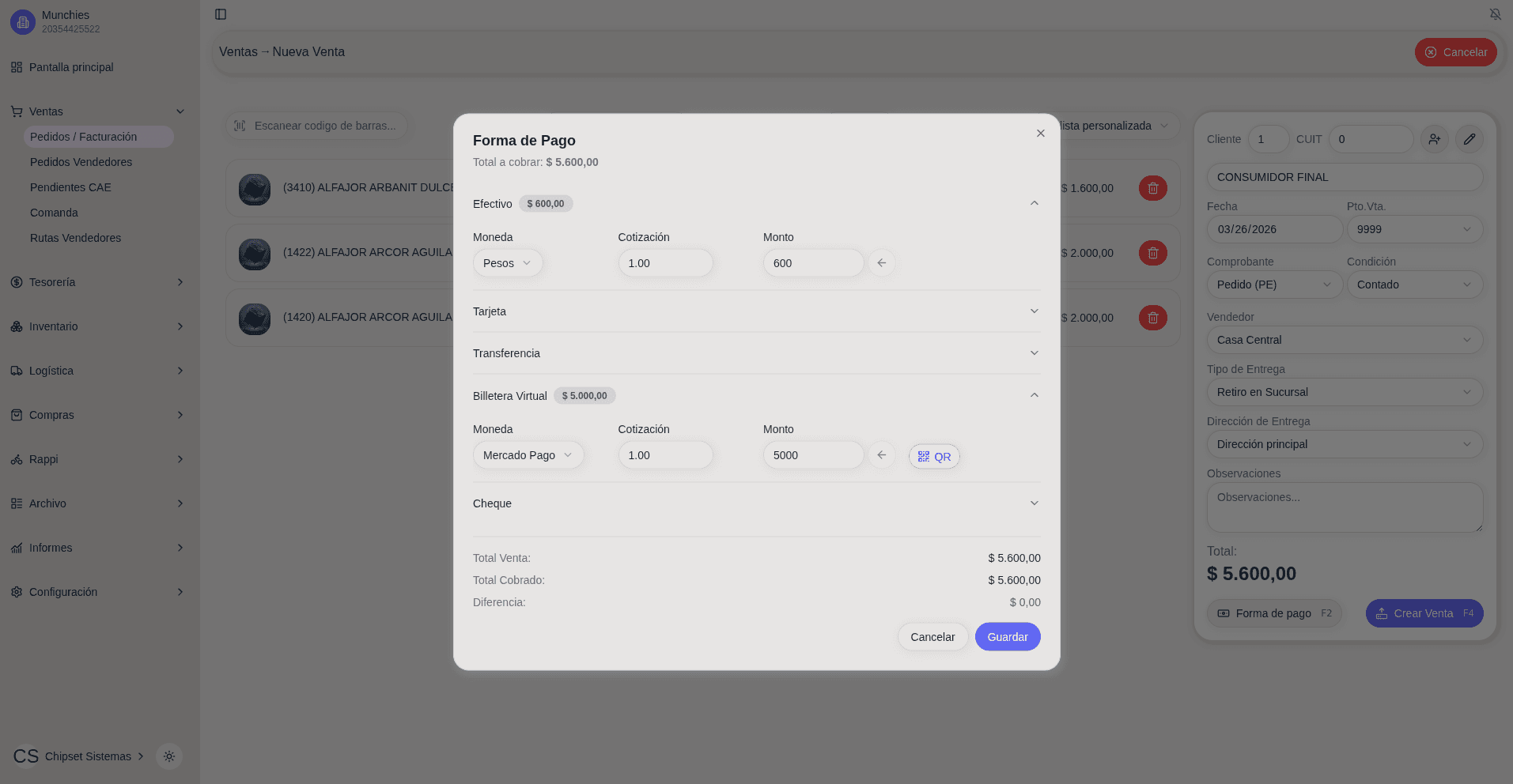 Ventas - Acceso rápido a formas de pago